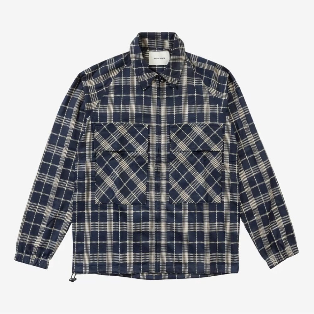 Native North Men's Gofer Shirt Jacket Full Zip Plaid Pockets Navy Blue/Yellow S